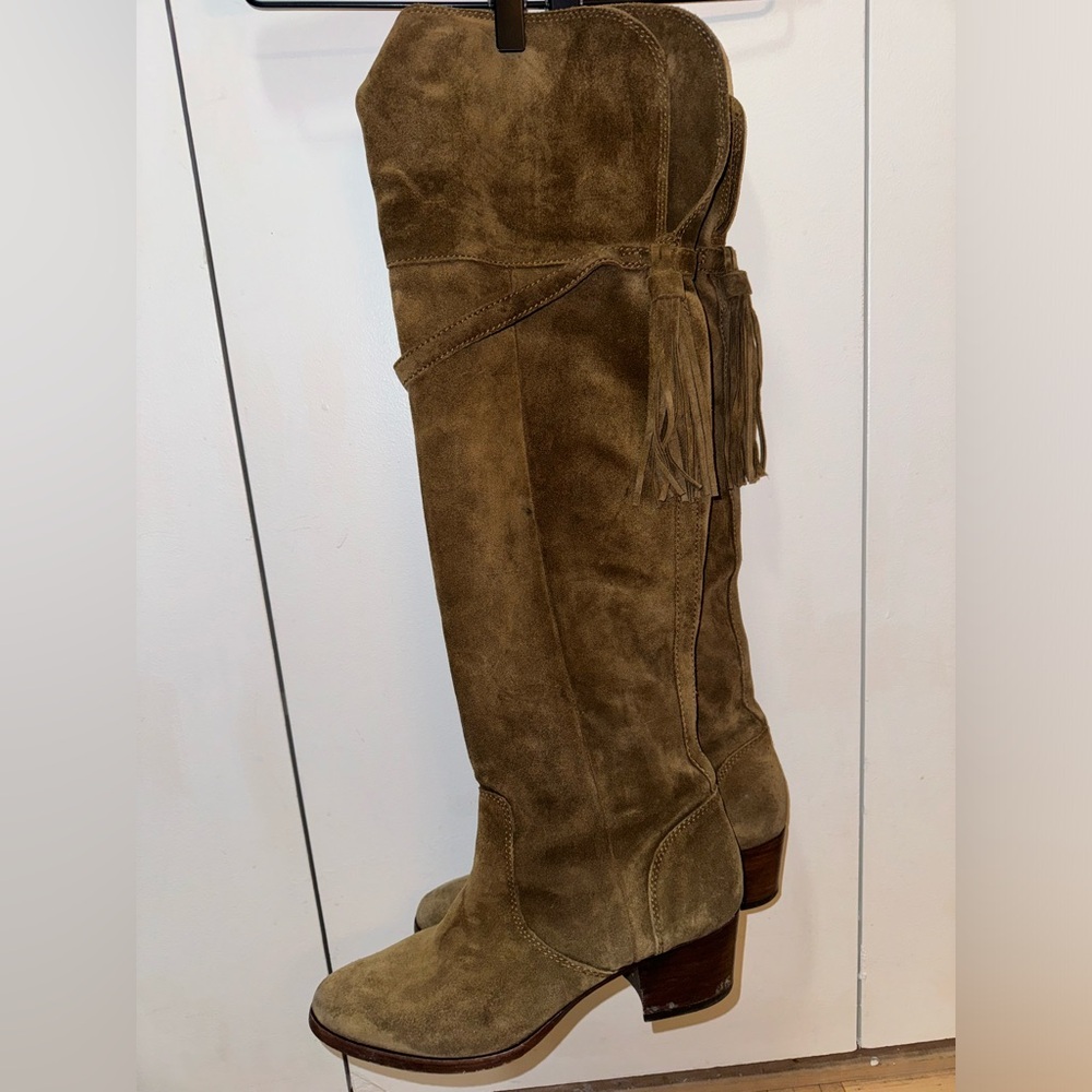 Frye Suede Heeled Boots With Tassel Detail